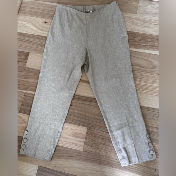 J Jill linen stretch blend cropped pants size M oatmeal coastal grandma - Picture 1 of 10